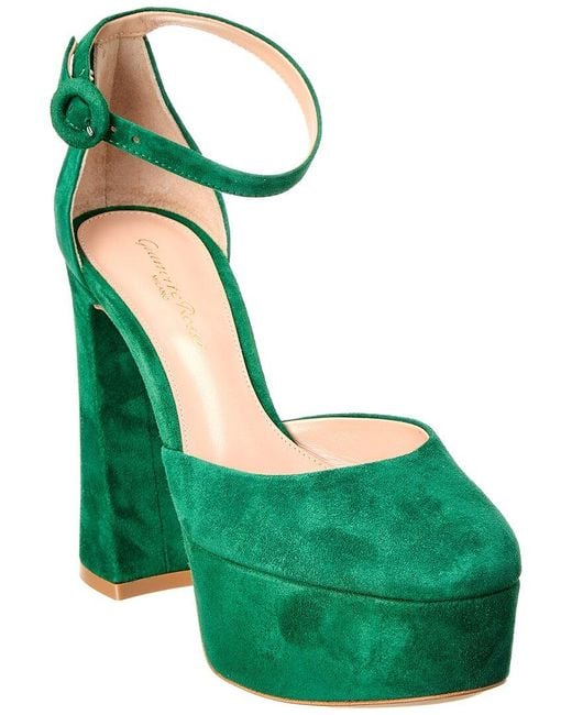 Gianvito Rossi Green Holly D'Orsay 70 Suede Platform Pump