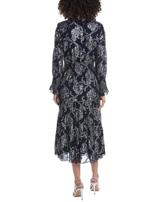 Sail To Sable Blue Long Sleeve Smocked Waist Midi