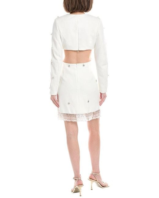 PATBO White Hand-Beaded Cutout Mini Dress