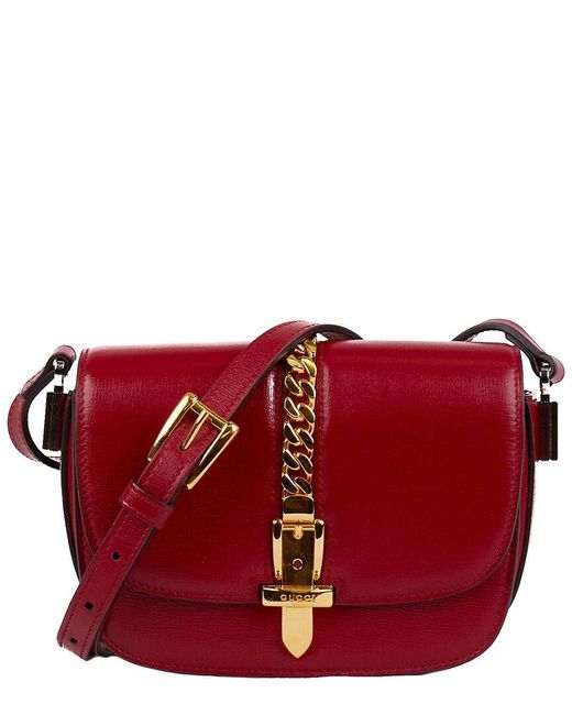 Gucci Sylvie 1969 Leather Shoulder Bag in Red | Lyst