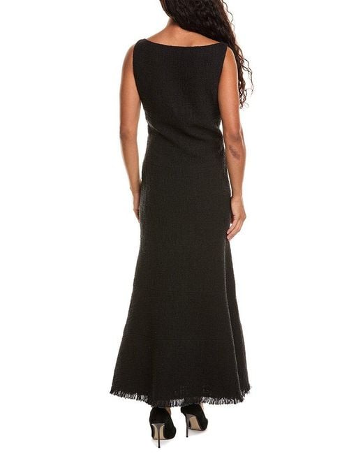 Oscar de la Renta Black Tweed Silk-Lined Midi Dress