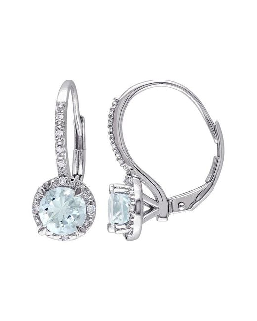Rina Limor White 14k 1.56 Ct. Tw. Diamond & Aquamarine Halo Earrings