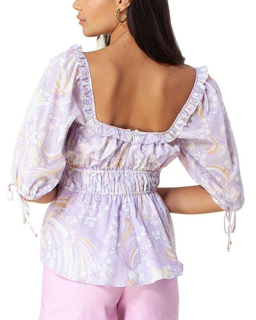 Hale Bob Purple Balloon Sleeve Top