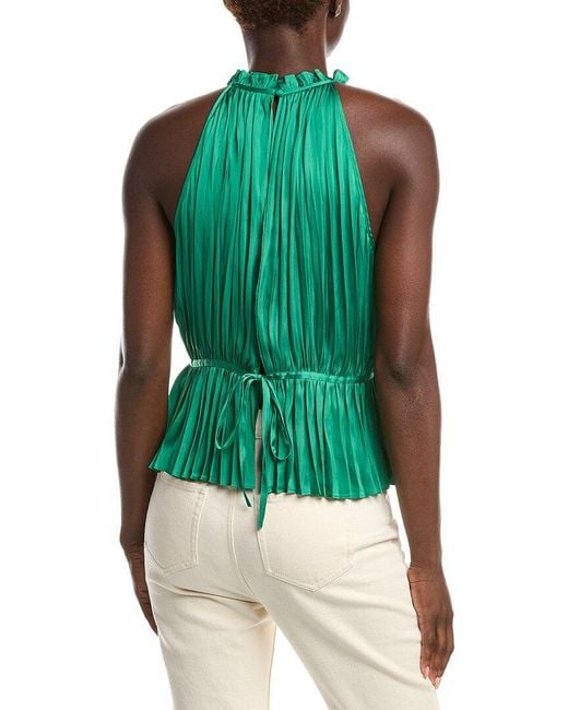 Maje Green Pleated Satin Top