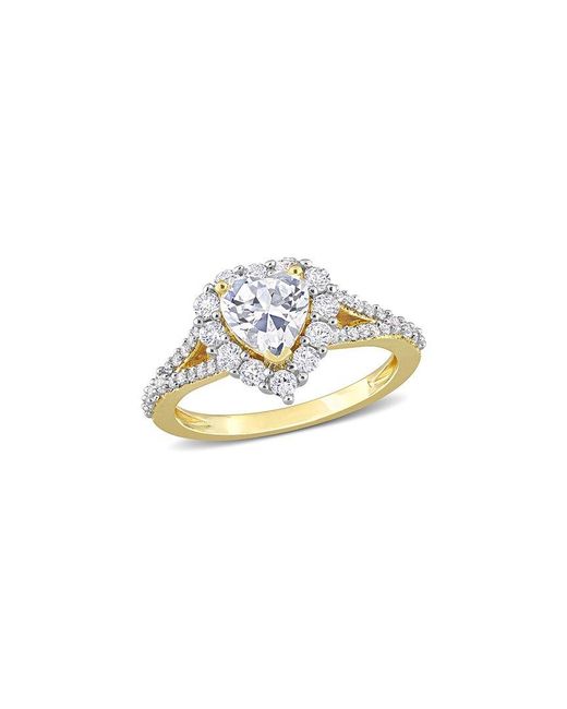 Rina Limor White Gold Over Silver 2.44 Ct. Tw. Sapphire Halo Heart Split Shank Ring
