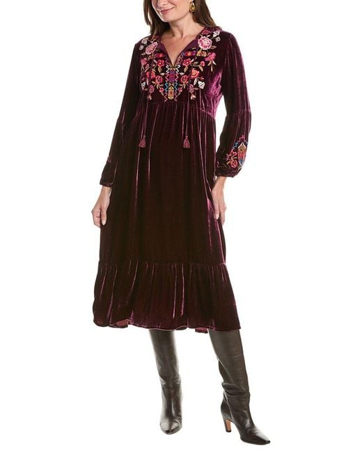 Johnny Was Brown Velvet Bishop Sleeve Silk-Blend Maxi Dress