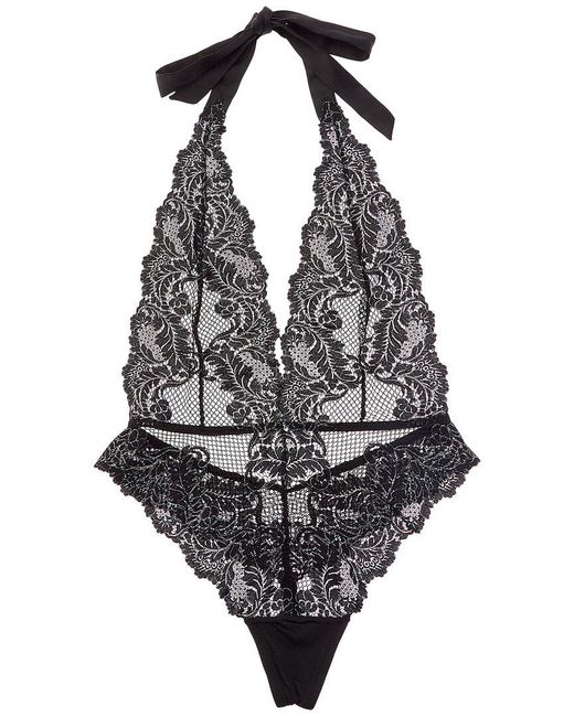 Le Mystere Black Lace Allure Halter Bodysuit