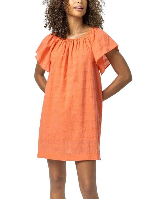 Lilla P Orange Flutter Sleeve Linen-blend Raglan Dress