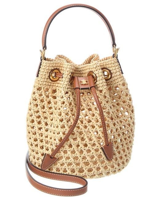 Céline Natural Teen Clara Raffia & Leather Bucket Bag