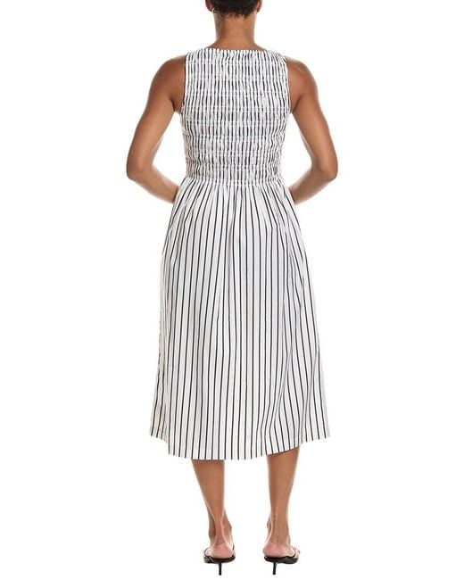 Madewell White Boatneck Smocked Midi Dress