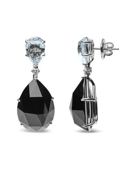 Haus of Brilliance Black Colorful Gemstones 18K 49.72 Ct. Tw. Diamond & Onyx Dangle Earrings