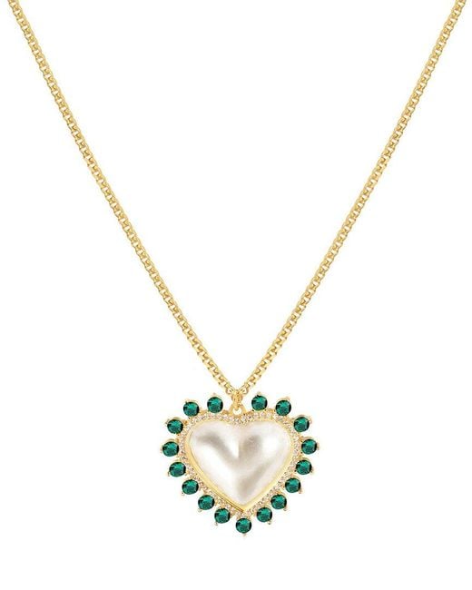 Gabi Rielle Metallic Shining Moment 14k Over Silver .98mm Pearl Cz Sweet Pearl Heart Necklace