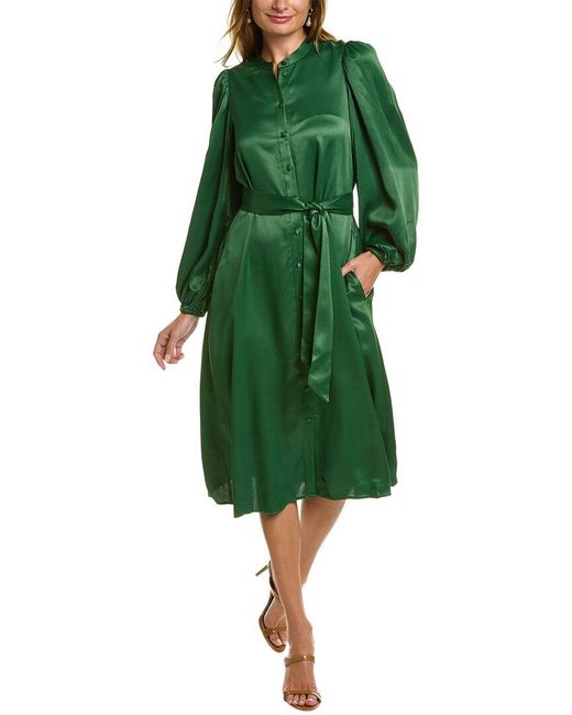 Boden Green Satin Midi Shirt Dress