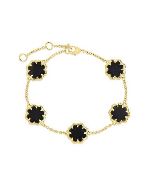 Sterling Forever Metallic 14k Plated Black Onyx Station Bracelet