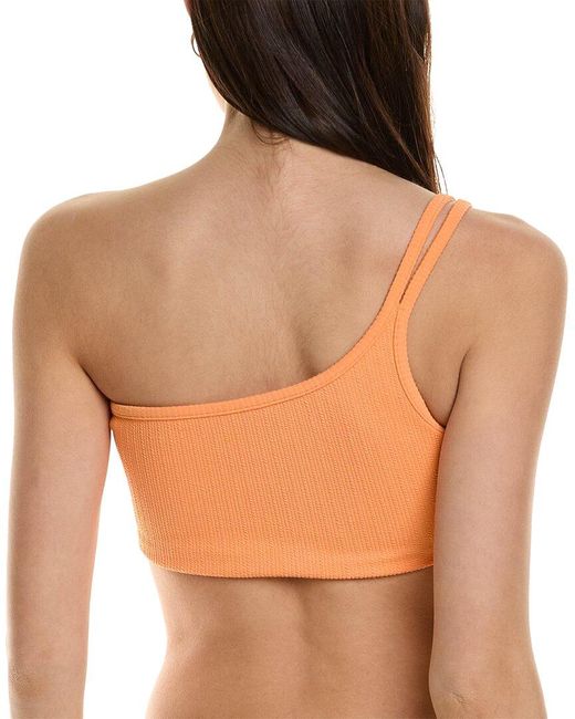 Jonathan Simkhai Orange Umi Textured One-Shoulder Strappy Bikini Top