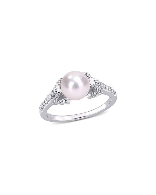 Rina Limor White 0.02 Ct. Tw. Diamond 7-7.5Mm Pearl Ring
