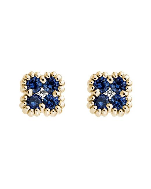 Gemstones Blue 14K Diamond 0.03 Ct. & .41 Ct. Sapphire Flower Studs