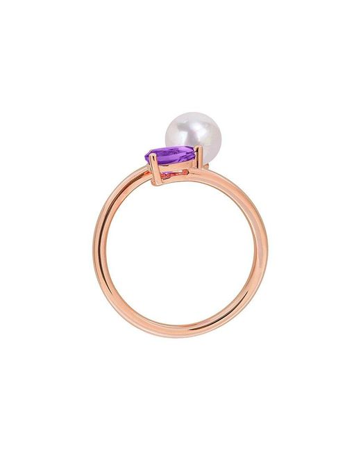 Rina Limor Pink Rose-Plated 0.35 Ct. Tw. Gemstone & 6-6.5Mm Pearl Ring