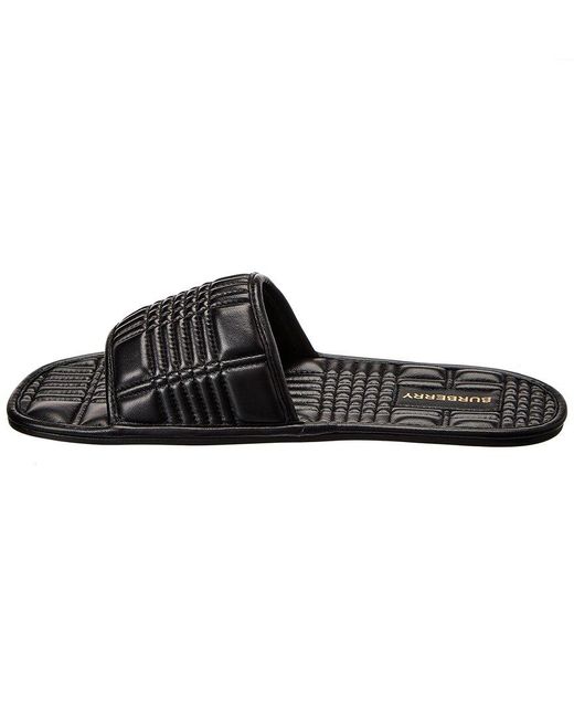 Burberry Black Embroidered Detail Quilted Leather Slide