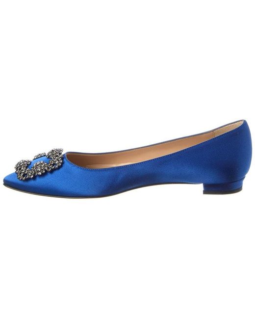 Manolo Blahnik Blue Hangisi Satin Flat