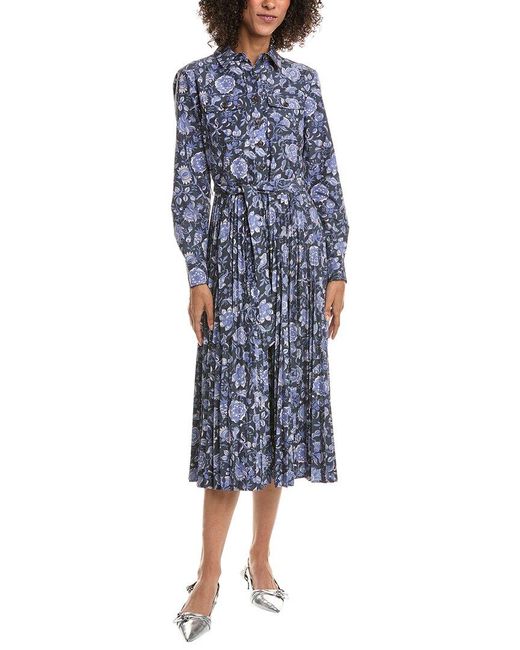 10 Crosby Derek Lam Kenza Pleated Midi Dress in Blue | Lyst