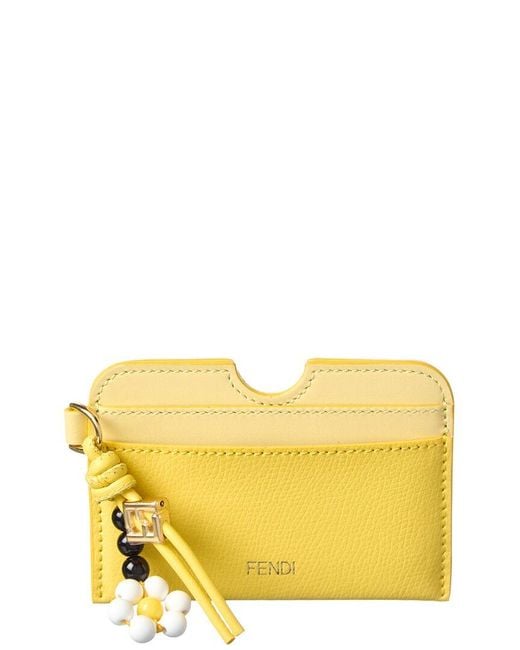 Fendi Yellow Ff Diamond Leather Card Case