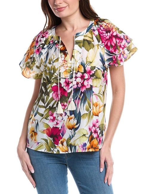 Tommy Bahama Red Verde Blooms Flutter Silk-Blend Top