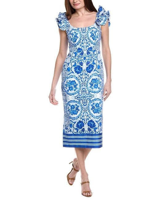 Adrianna Papell Blue Column Midi Dress