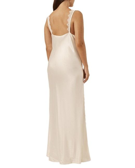 Shona Joy Natural La Lune Cumulus Silk Lace Strap Split Maxi Dress