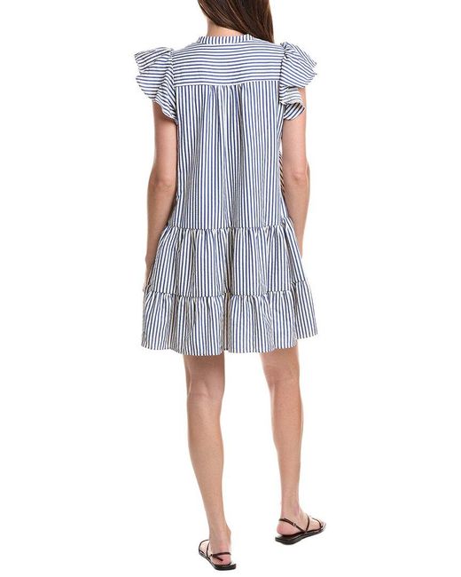 Cece Blue Ruffle Tiered Seersucker Mini Dress