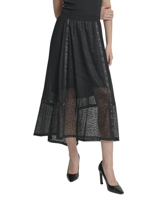 DKNY Black Overlay Leopard Skirt
