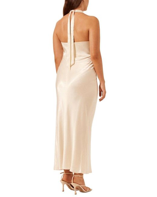 Shona Joy Natural La Lune Plunged Halter Midi Dress
