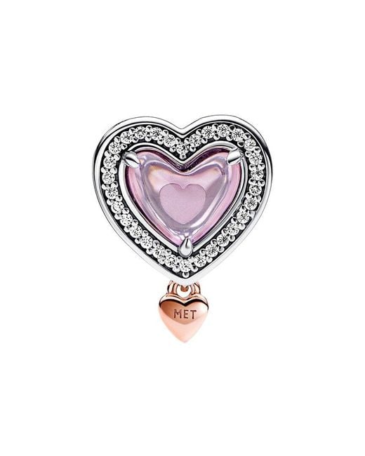 Pandora White Moments & 14K Rose Plated Cz Two-Tone Openwork Mum & Heart Charm