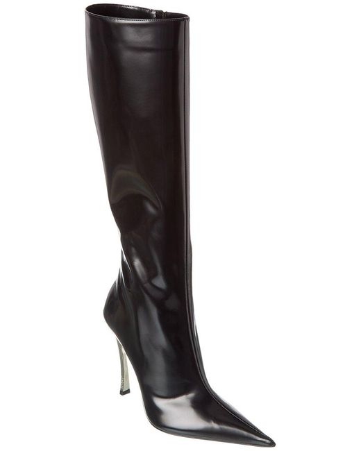 Versace Black Pin-point Leather Knee-high Boot