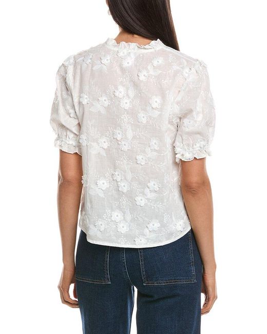 Nanette Lepore White Embroidered Floral Applique Blouse
