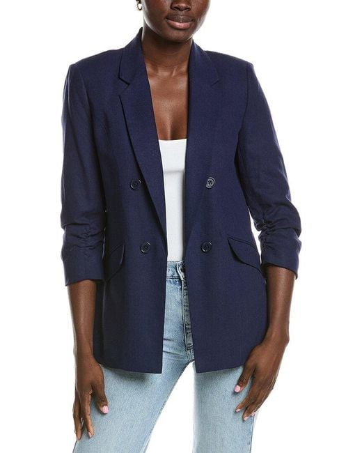 Jones New York Blue Scrunch Sleeve Linen-Blend Jacket