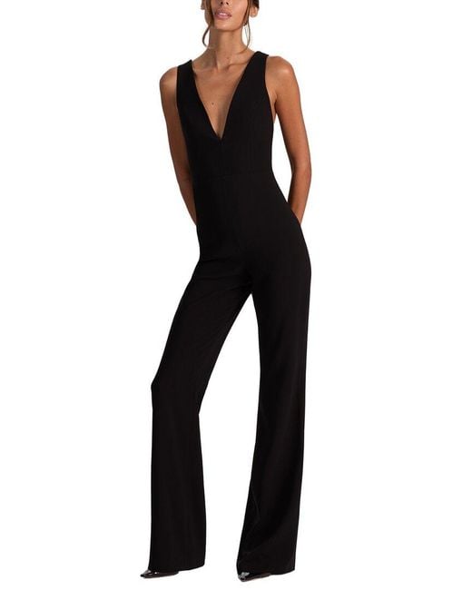 Alice + Olivia Black Nova Deep V Neck Cape Jumpsuit