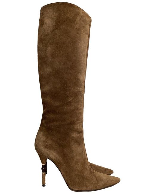 Gucci Brown Suede Bamboo Heel Knee-High Boot (Authentic Pre-Loved)