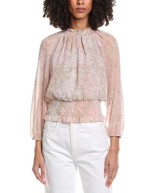 Laundry by Shelli Segal Red Printed Smocked Blouse