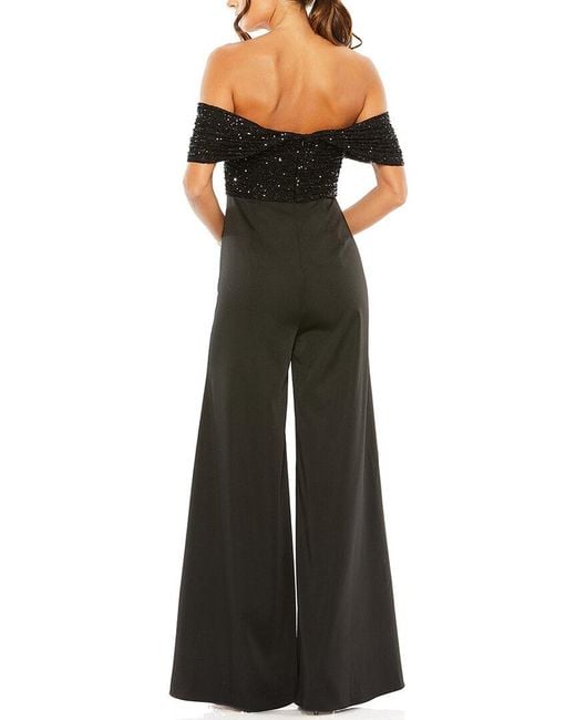 Mac Duggal Black Sequined Off The-Shoulder Jumpsuit