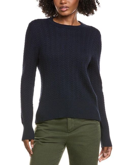 Hannah Rose Blue Vertical Cable Cashmere-Blend Pullover