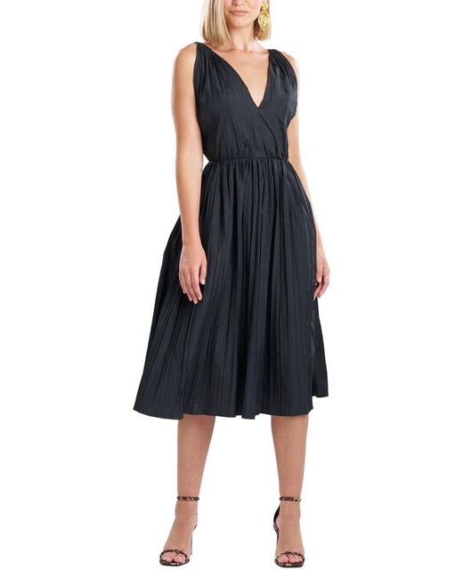 Natori Black Taffeta Plisse A Line Dress
