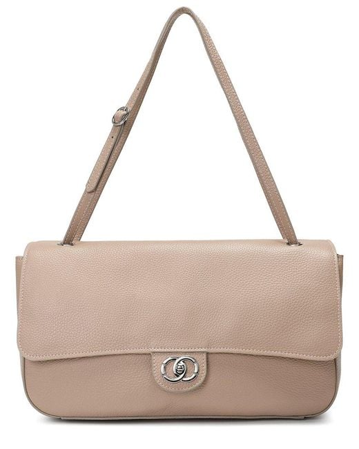 Tiffany & Fred Paris Brown Premium Pebbled Leather Turnlock Shoulder Bag
