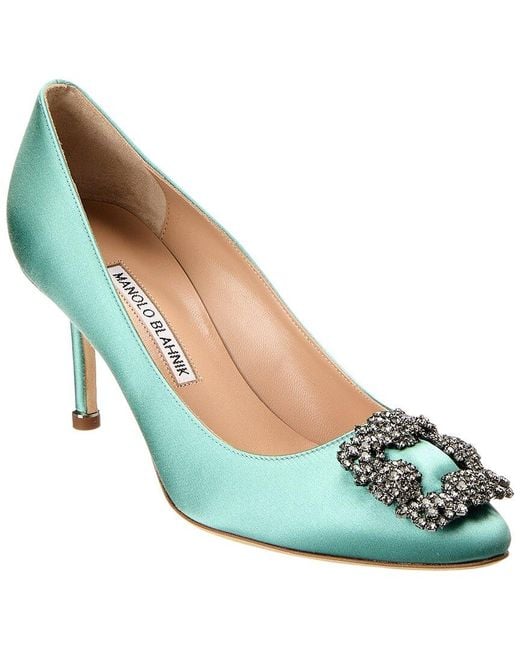 Manolo Blahnik Blue Embellished Satin Hangisi Pumps