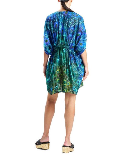 Natori Blue Peacock Cotton Voile Short Caftan