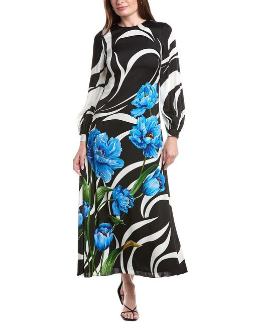 Tahari Blue The Renata Silk-Blend Maxi Dress