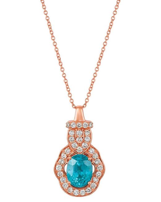 Le Vian White Le Vian 14k Rose Gold 2.40 Ct. Tw. Diamond & Blue Zircon Pendant Necklace