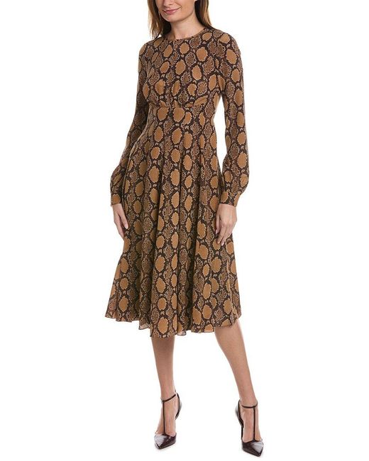Michael Kors Flare Snakeskin print Midi dress in Brown Lyst UK