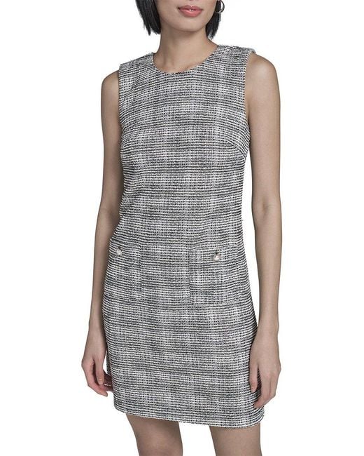 Karl Lagerfeld Gray Knit Tweed Sheath Dress
