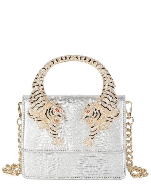 Tiffany & Fred Paris White Croc-Embossed Leather Shoulder Bag